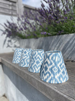 Handmade Empire or Candle Clip Lampshade in Chambray Blue Ikat pattern