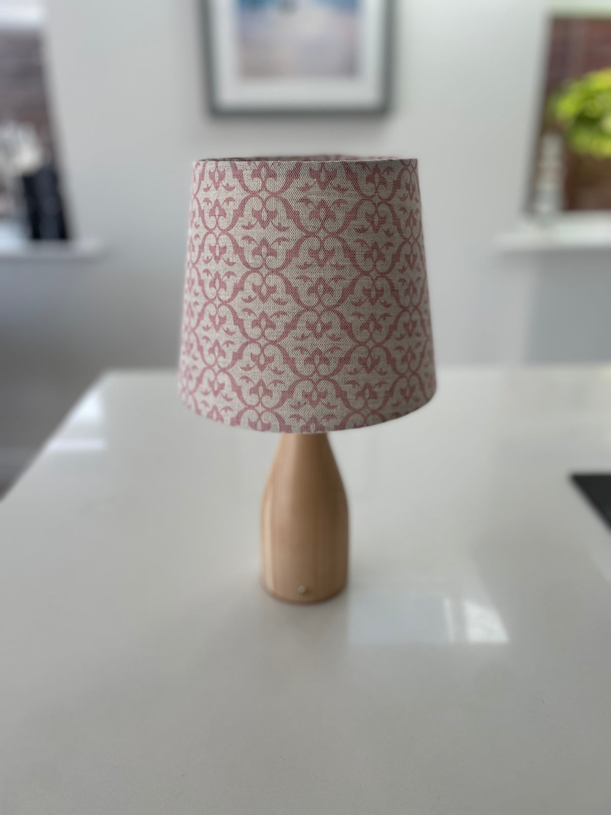 Handmade Empire or Candle Clip Lampshade in Pink Patterned Linen fabric