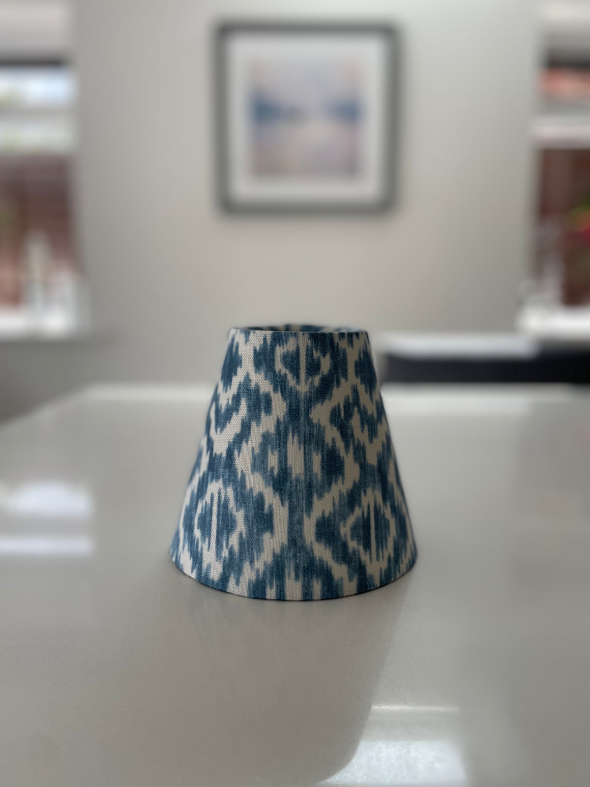 Handmade Empire or Candle Clip Lampshade in Chambray Blue Ikat pattern