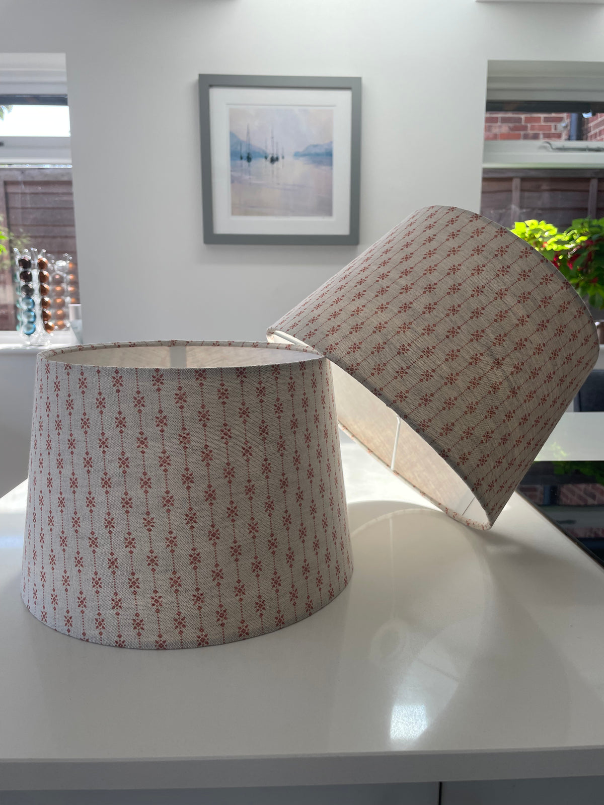 Handmade Empire or Candle Clip lampshade in Beige and Terracotta