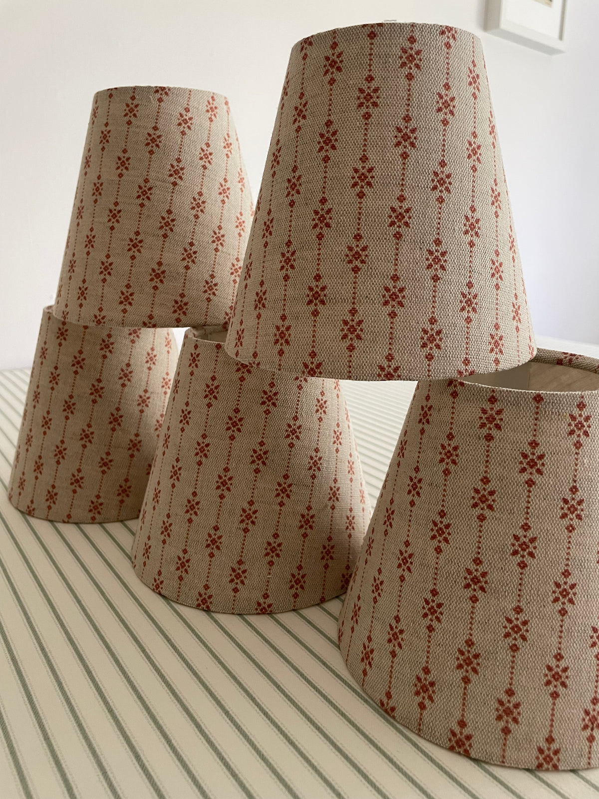 Handmade Empire or Candle Clip lampshade in Beige and Terracotta