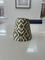 Handmade Empire or Candle Clip Lampshade in Olive Green Ikat pattern