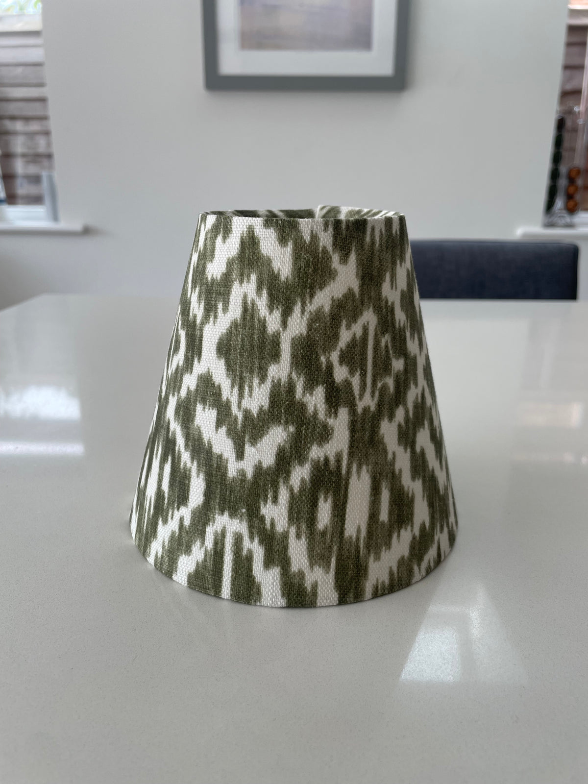 Handmade Empire or Candle Clip Lampshade in Olive Green Ikat pattern