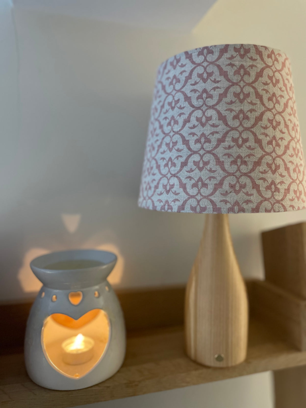 Handmade Empire or Candle Clip Lampshade in Pink Patterned Linen fabric