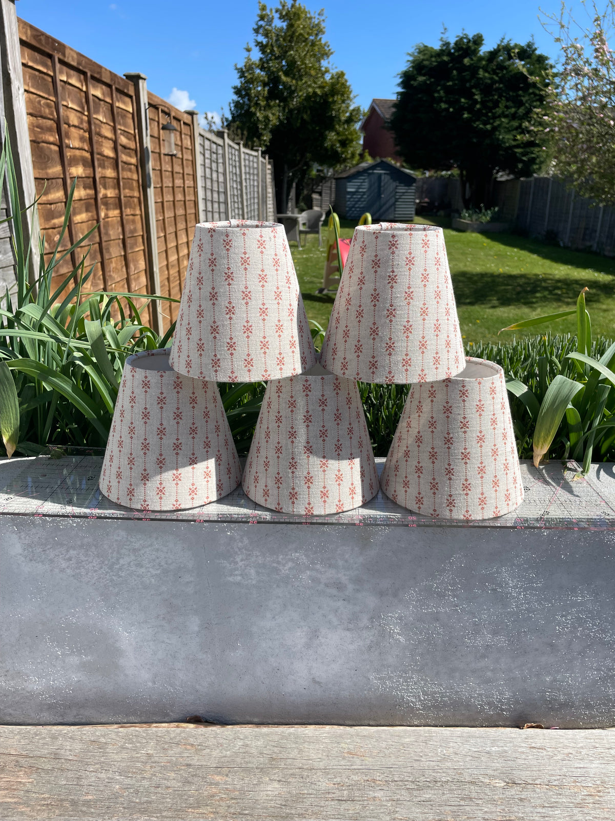 Handmade Empire or Candle Clip lampshade in Beige and Terracotta