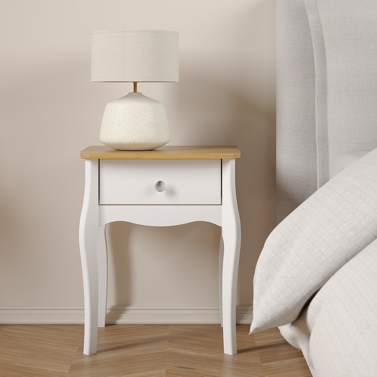 Baroque Nightstand Pure White Iced Coffee Lacquer