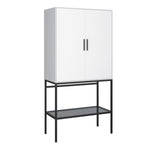 Slimline 2 Door Tall Cabinet in Pure White with Steel Black Legs