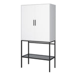 Slimline 2 Door Tall Cabinet in Pure White with Steel Black Legs