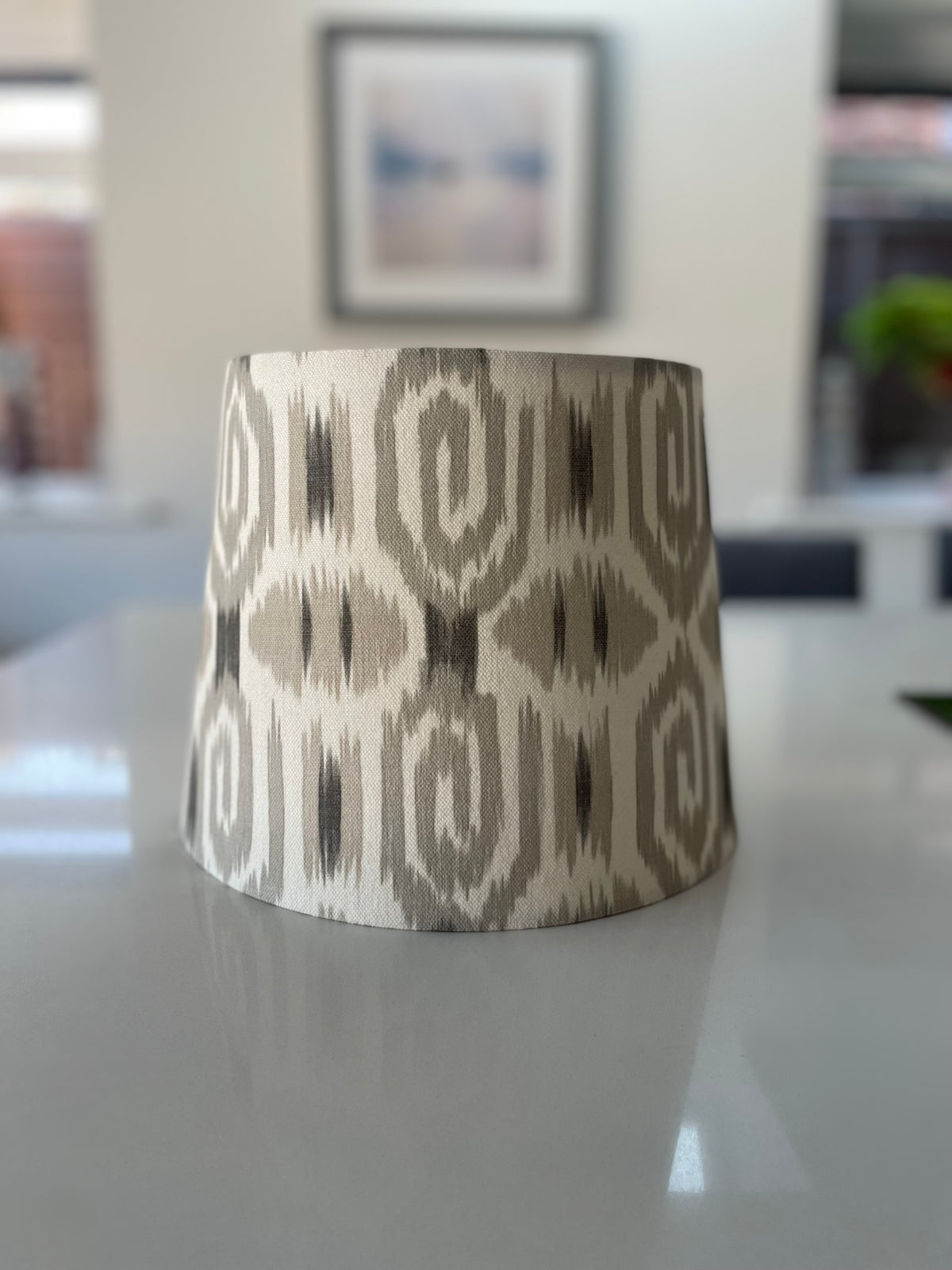 Handmade Empire or Candle Clip Lampshade in Beige and Cream Ikat fabric