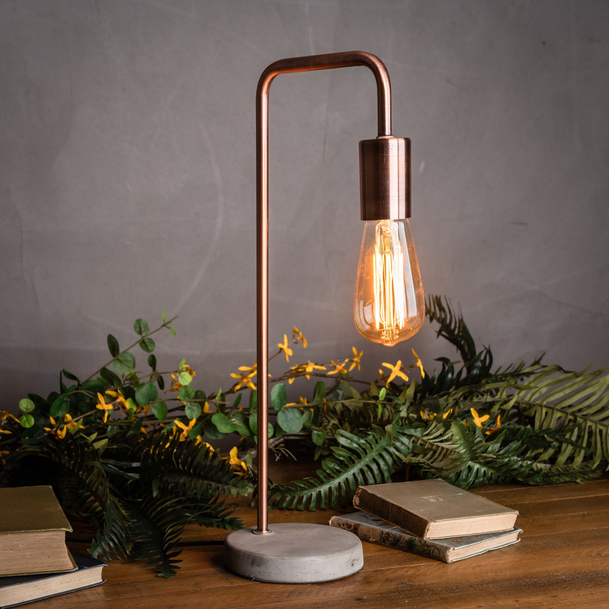 Copper Industrial Lamp with Stone Base