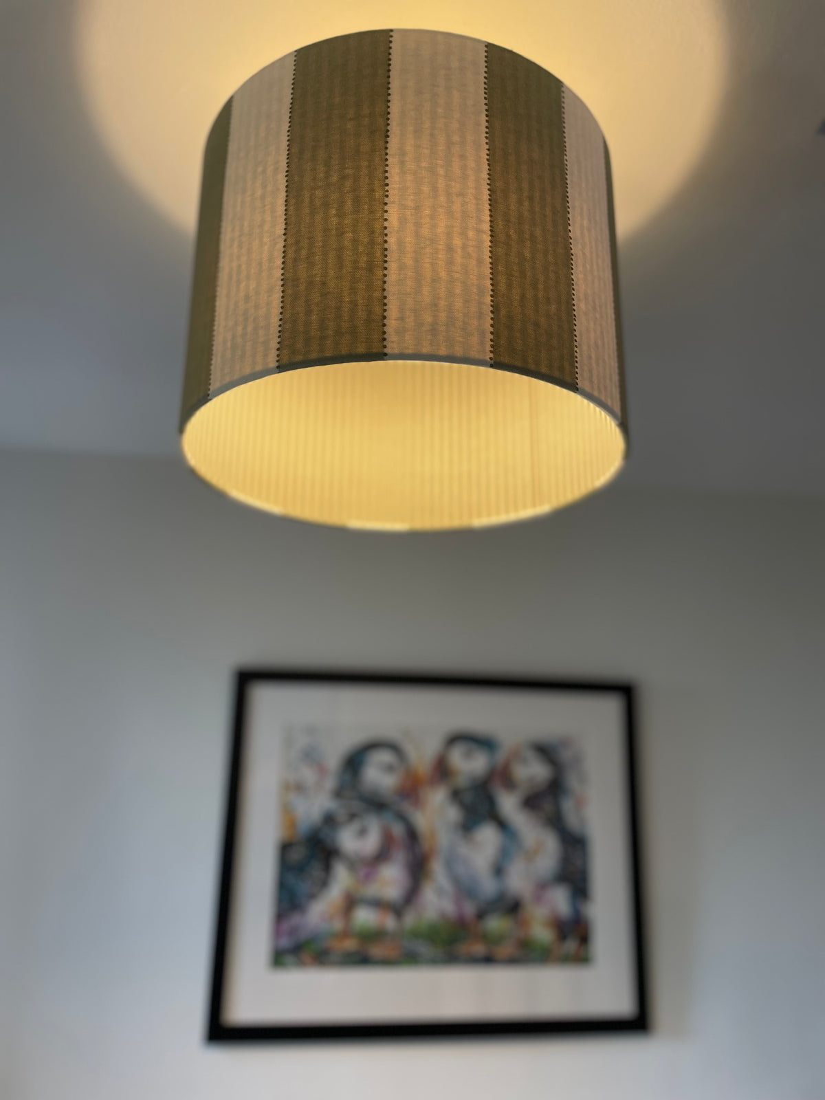 Green Striped doubled sided lined Drum Lampshade