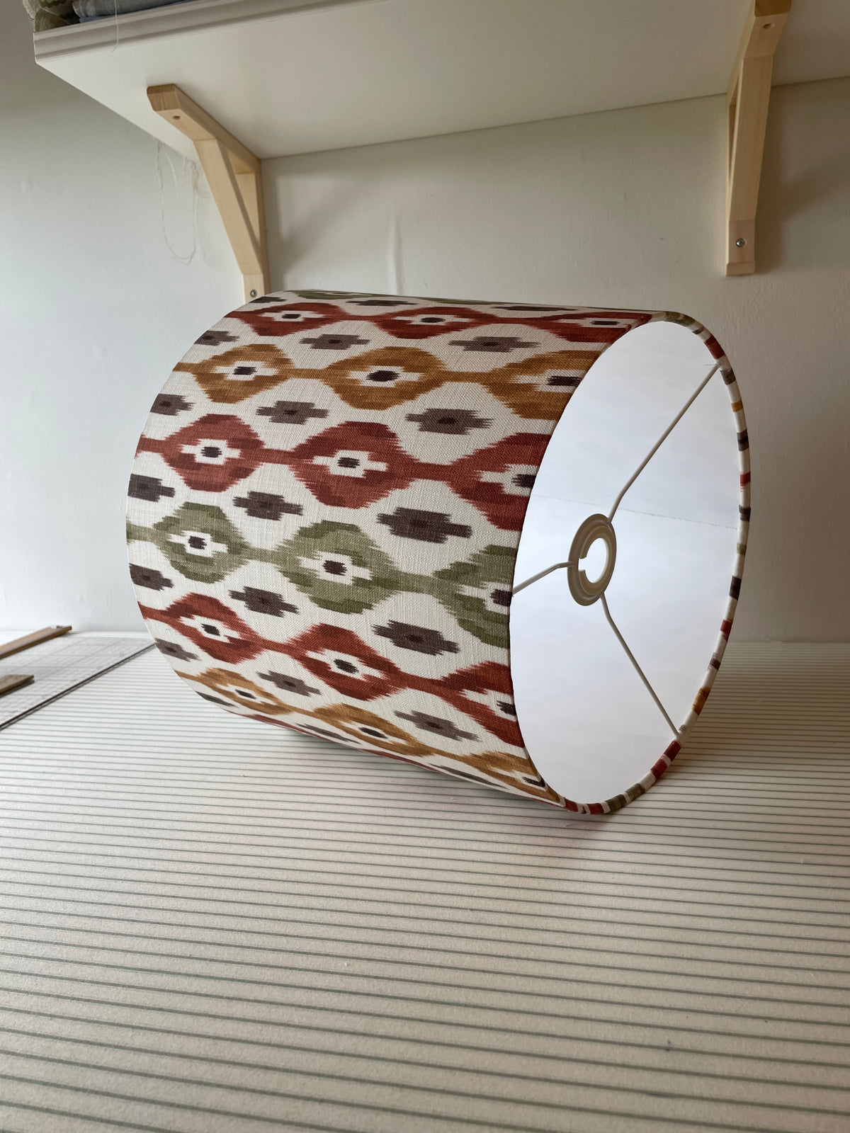 Handmade Empire or Candle Clip Lampshade in Red, Rust and OrangeIkat fabric (Copy)