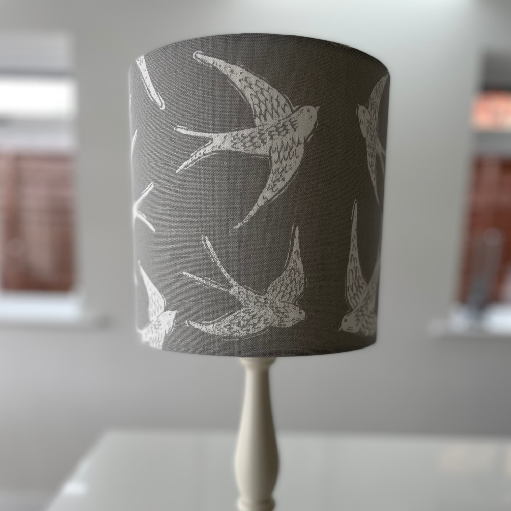 Fly Away Swallows Drum Lampshade in Grey