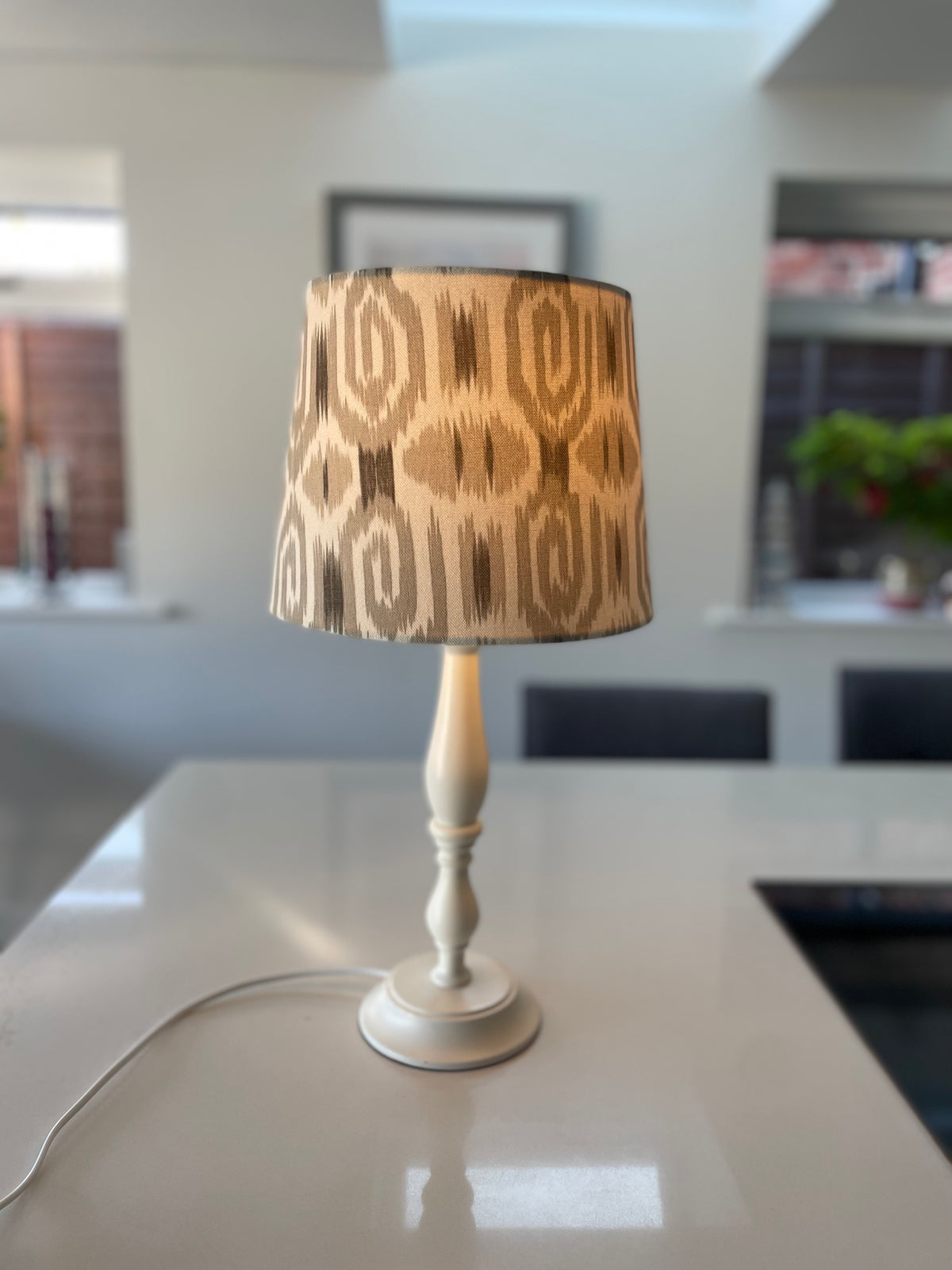 Handmade Empire or Candle Clip Lampshade in Beige and Cream Ikat fabric