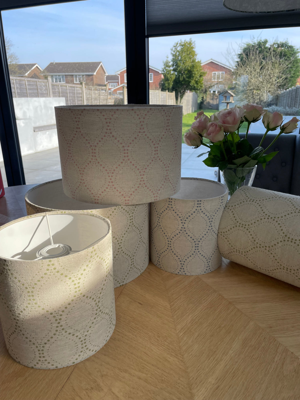 Beige and Pink Dot Drum Lampshade