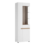 Chelsea Tall Glazed Narrow Display unit (LHD) in White with Oak Trim