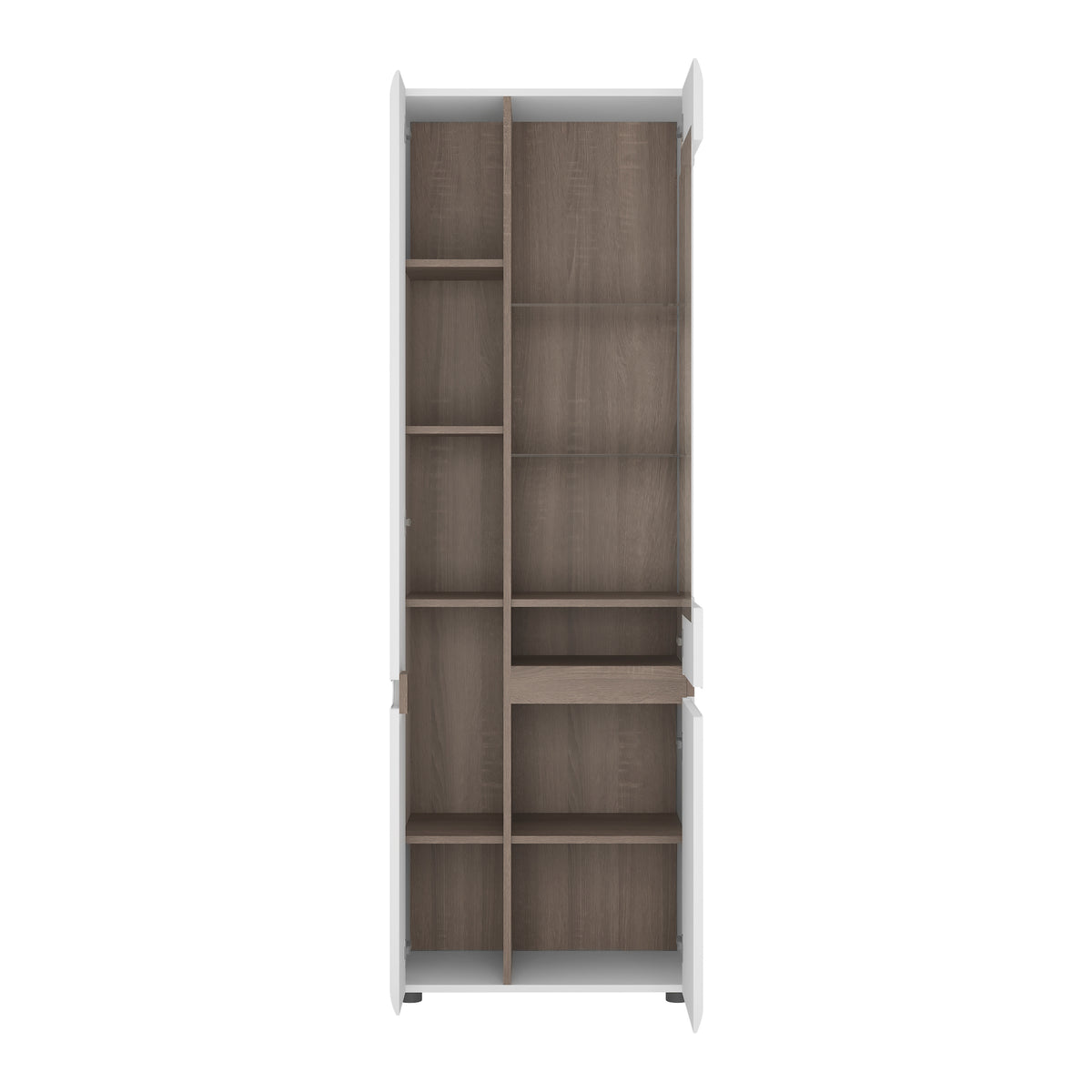 Chelsea Tall Glazed Narrow Display unit (LHD) in White with Oak Trim