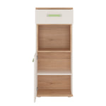 4Kids 1 Door 1 Drawer Narrow Cabinet in Light Oak and white High Gloss (lemon handles)