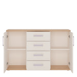 4Kids 2 Door 4 Drawer Sideboard in Light Oak and white High Gloss (lilac handles)