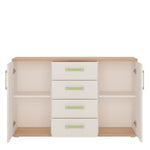 4Kids 2 Door 4 Drawer Sideboard in Light Oak and white High Gloss (lemon handles)