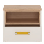 4Kids 1 Drawer bedside Cabinet in Light Oak and white High Gloss (orange handles)