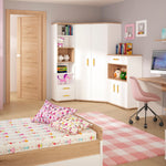 4Kids 1 Drawer bedside Cabinet in Light Oak and white High Gloss (orange handles)