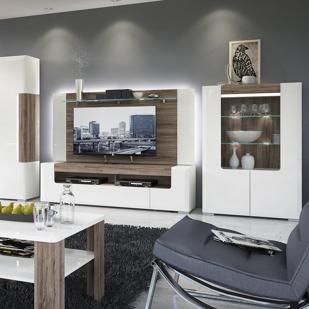 Toronto 190 cm wide TV Cabinet In White and Oak