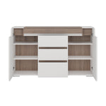 Toronto 2 Door 3 Drawer Sideboard (inc. Plexi Lighting) In White and Oak