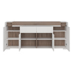 Toronto Wide 4 Door 2 Drawer Sideboard (inc. Plexi Lighting) In White and Oak