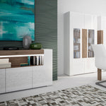 Toronto 3 Door Sideboard with open shelving (inc. Plexi Lighting) In White and Oak