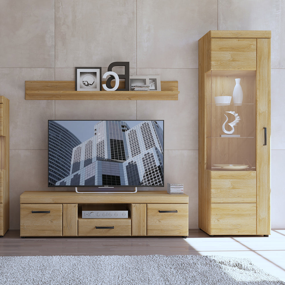 Cortina Tall glazed display cabinet (LH) in Grandson Oak