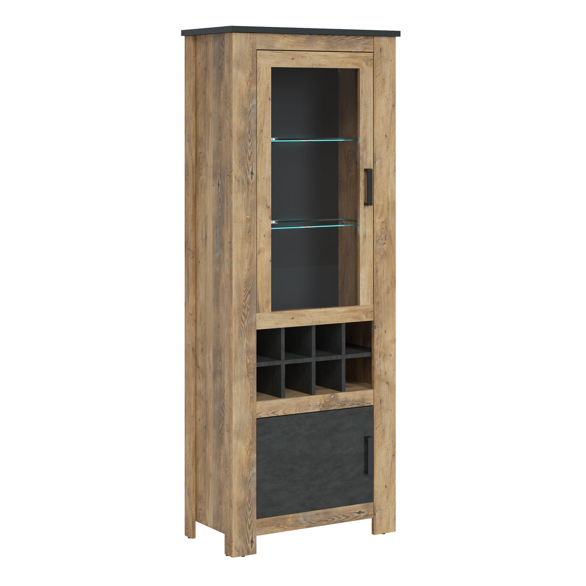 Rapallo 2 door display cabinet with wine rack in Chestnut and Matera Grey