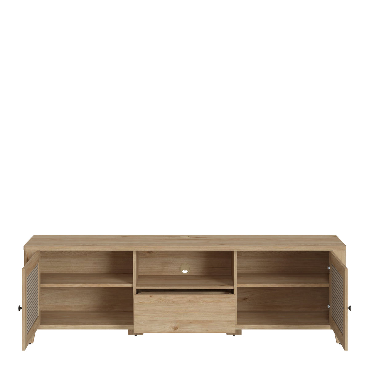 Cestino 2 Door 1 Drawer TV Unit in Jackson Hickory Oak and Rattan Effect