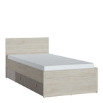 Denim Single 90cm Bed with 1 Drawer in Light Walnut, Grey Fabric Effect and Cashmere