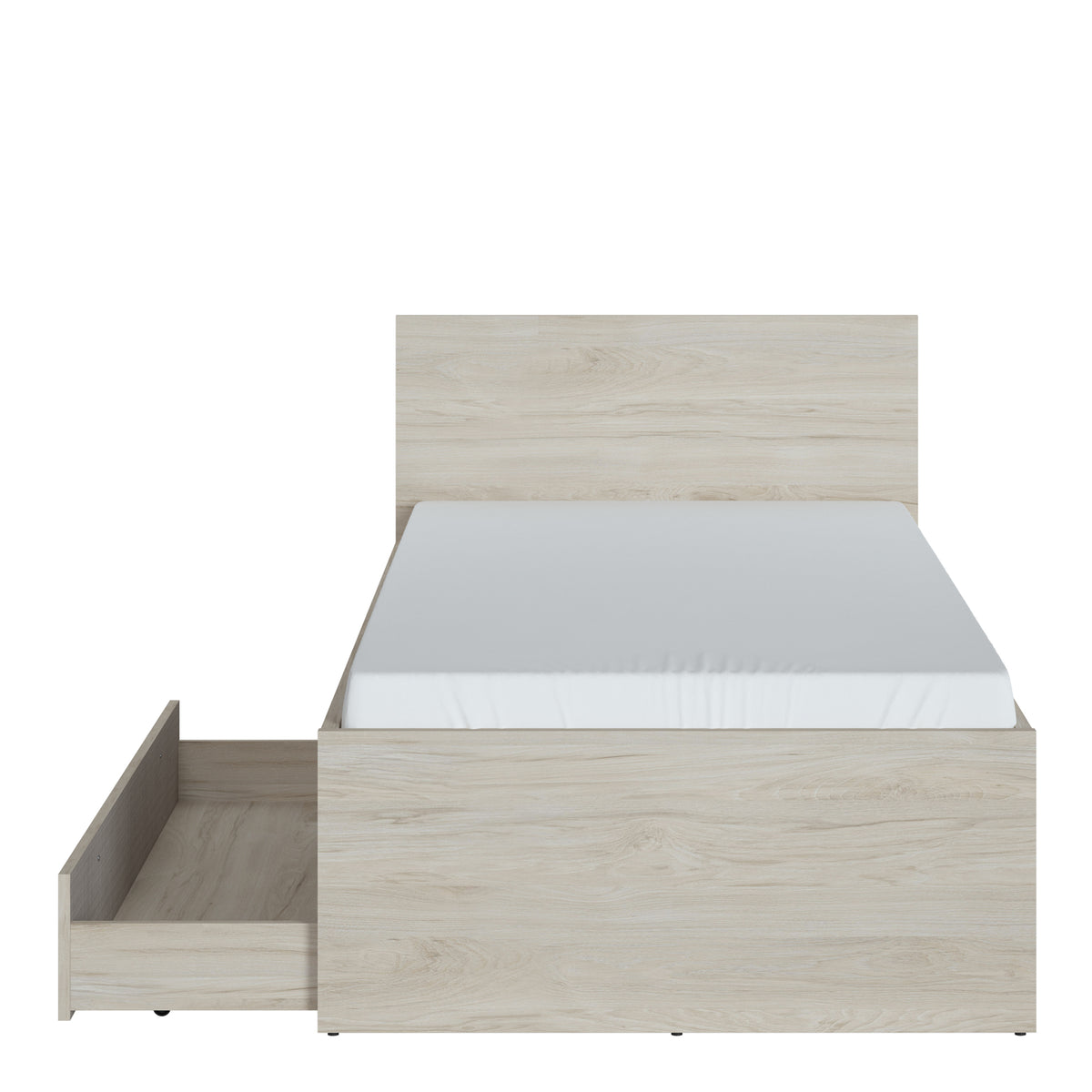 Denim Single 90cm Bed with 1 Drawer in Light Walnut, Grey Fabric Effect and Cashmere