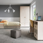 Denim Single 90cm Bed with 1 Drawer in Light Walnut, Grey Fabric Effect and Cashmere