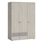 Denim 3 Door 2 Drawer Wardrobe in Light Walnut, Grey Fabric Effect and Cashmere