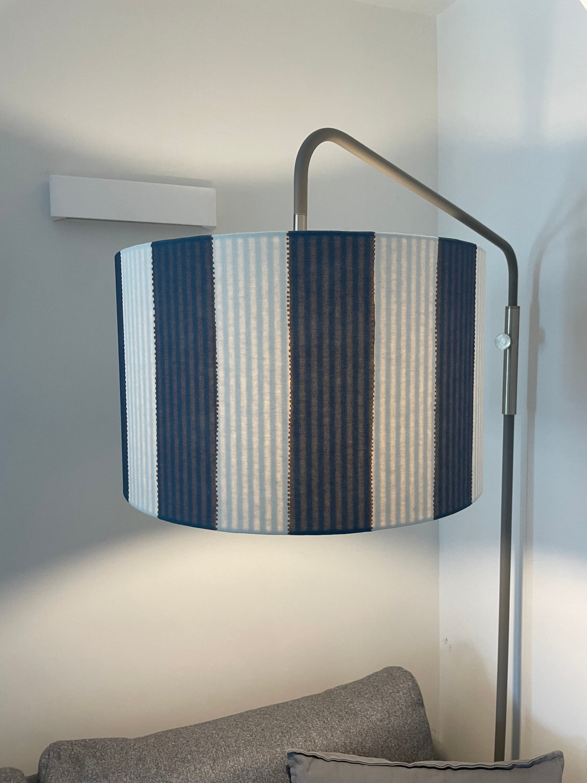 Navy Blue Striped doubled sided lined Drum Lampshade