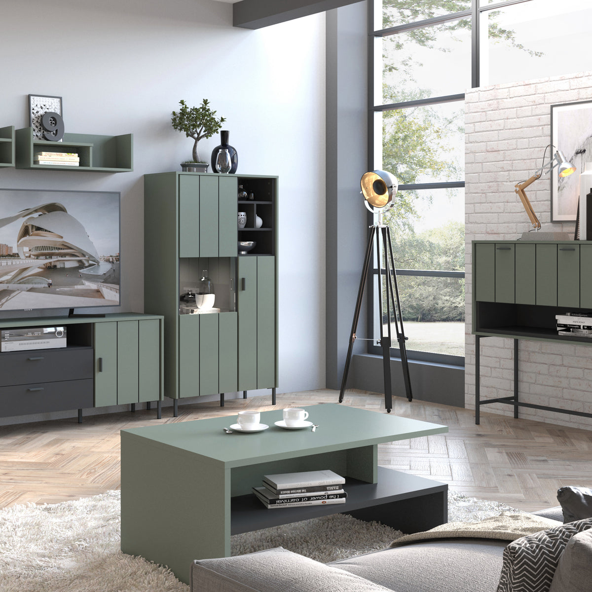 Arundel 2 Door Display Cabinet in Green/Grey