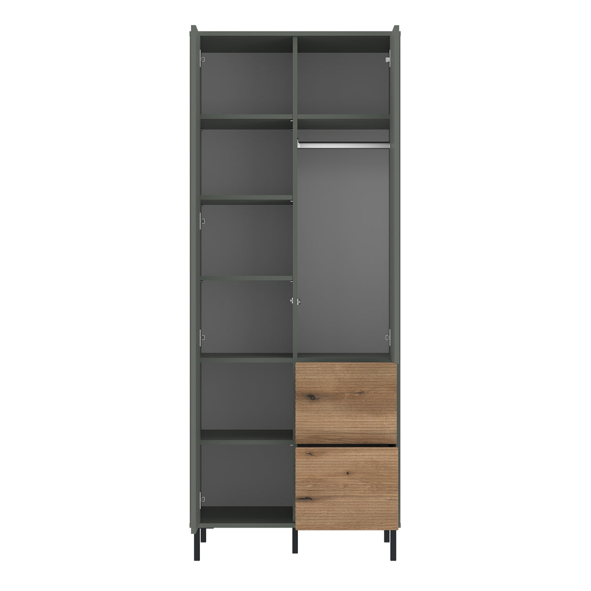 Darwin Wardrobe 2 Door 2 Drawer in Green/Oak