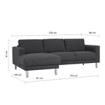 Cleveland Chaiselongue Sofa (LH) in Nova Anthracite