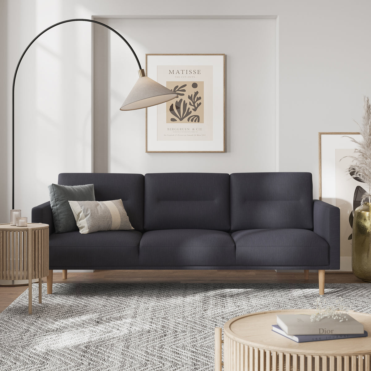 Larvik 3 Seater Sofa - Anthracite, Oak Legs