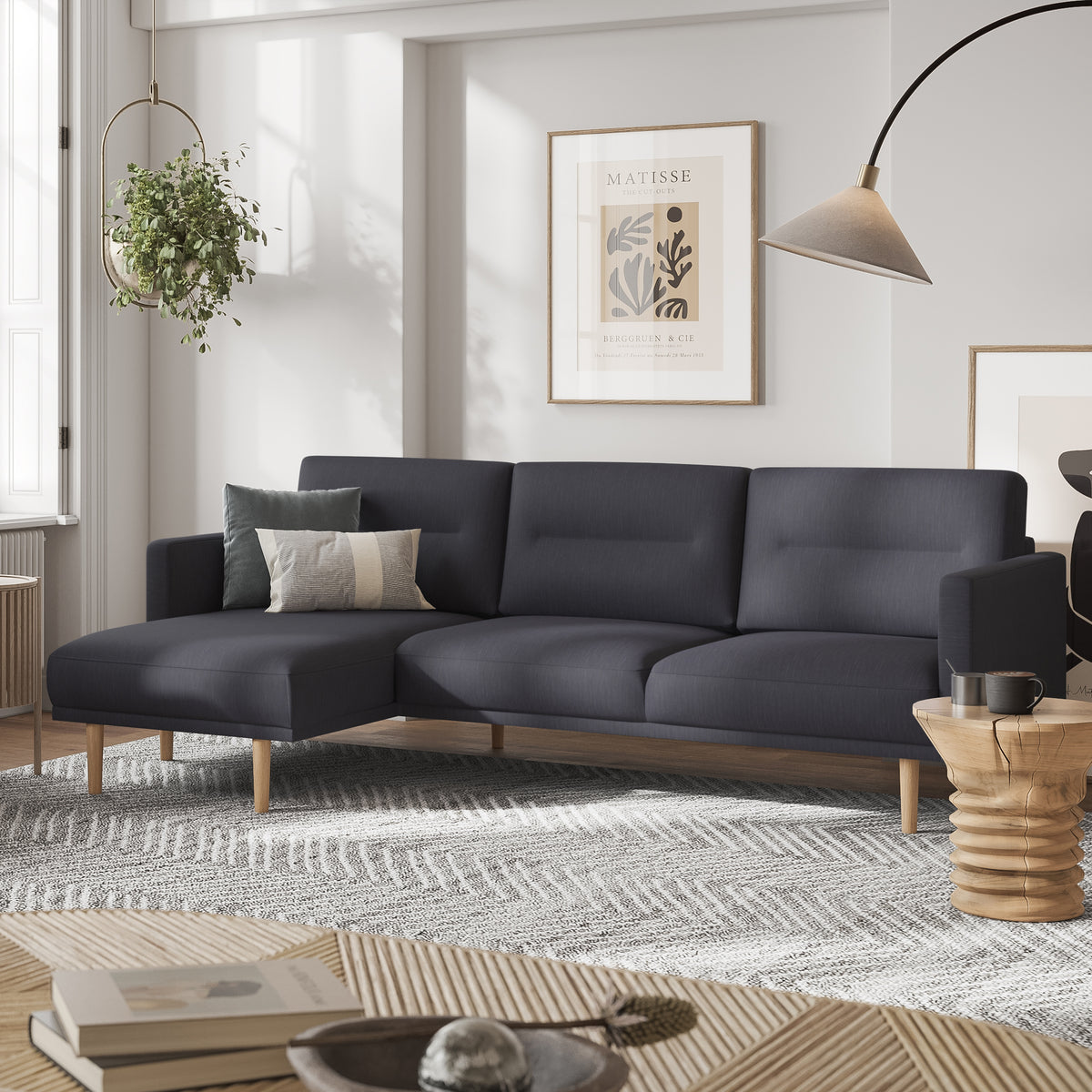 Larvik Chaiselongue Sofa(LH) - Anthracite, Oak Legs