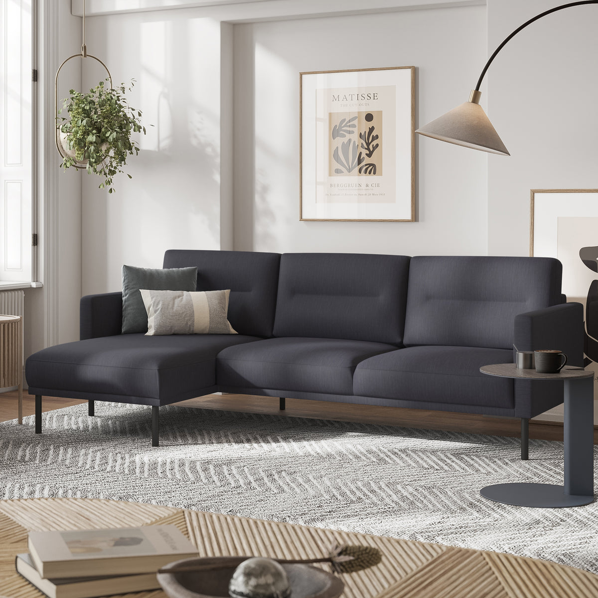 Larvik Chaiselongue Sofa (LH) - Anthracite , Black Legs