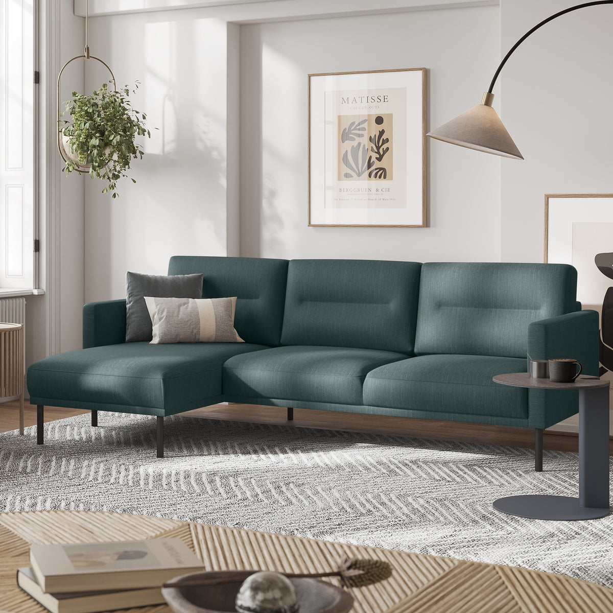 Larvik Chaiselongue Sofa (LH) - Dark Green , Black Legs