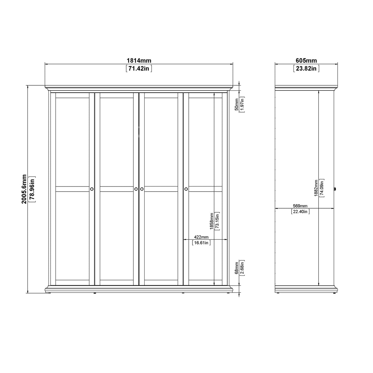 Paris Wardrobe with 4 Doors in White