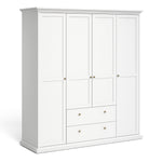 Paris Wardrobe with 4 Doors and 2 Drawers in White