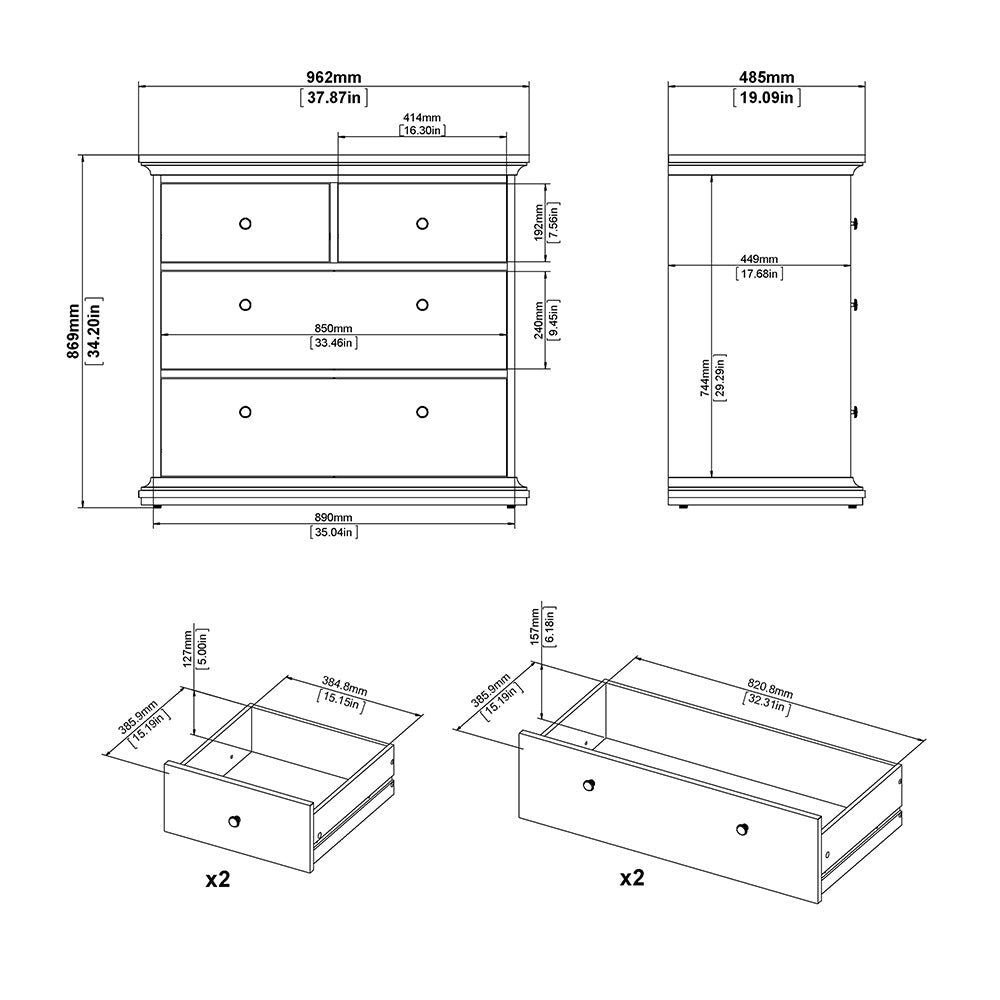 Paris Chest of 4 Drawers in White