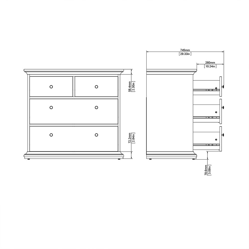 Paris Chest of 4 Drawers in White