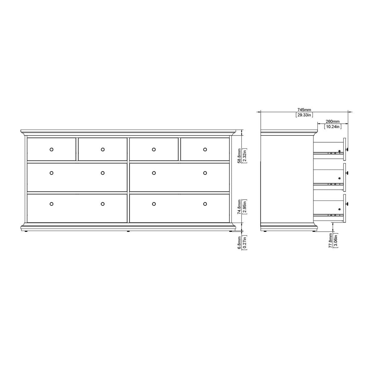 Paris Chest of 8 Drawers in White